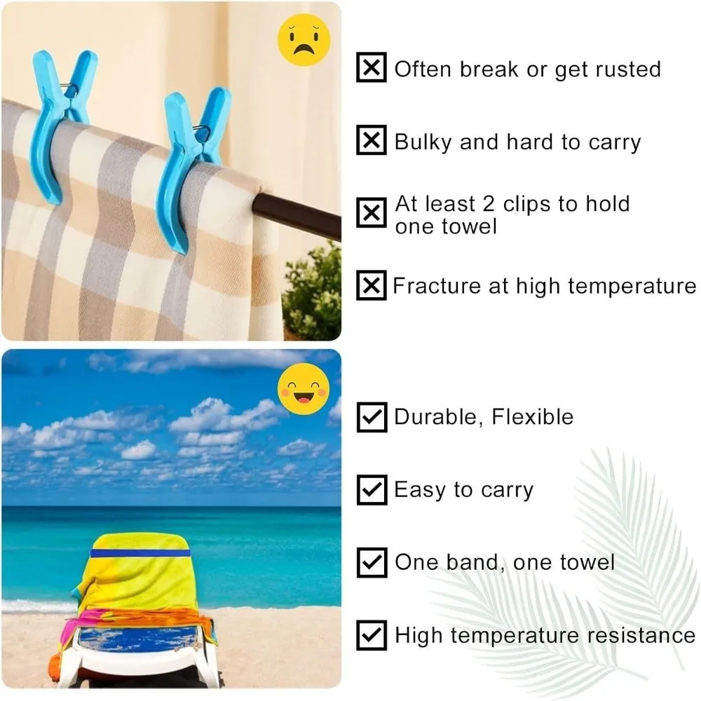 4 pcs Windproof Beach Towel Clips Colorful Silicone Towel Holder Bands Break-Resistant Multi-functional Stretchable Bands Beach