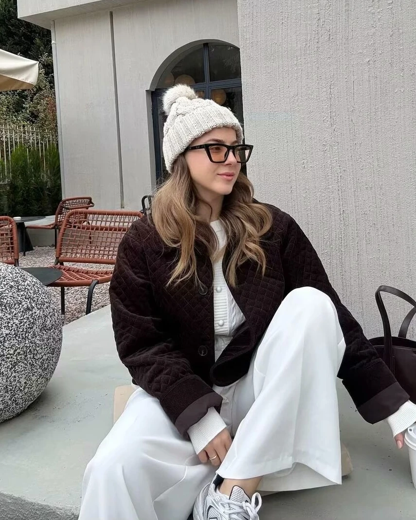 

Rindu TRAF 2025 г., женская вельветовая хлопковая куртка, осенне-зимняя универсальная свободная официальная куртка, женская одежда в магазине Traf-store, пальто