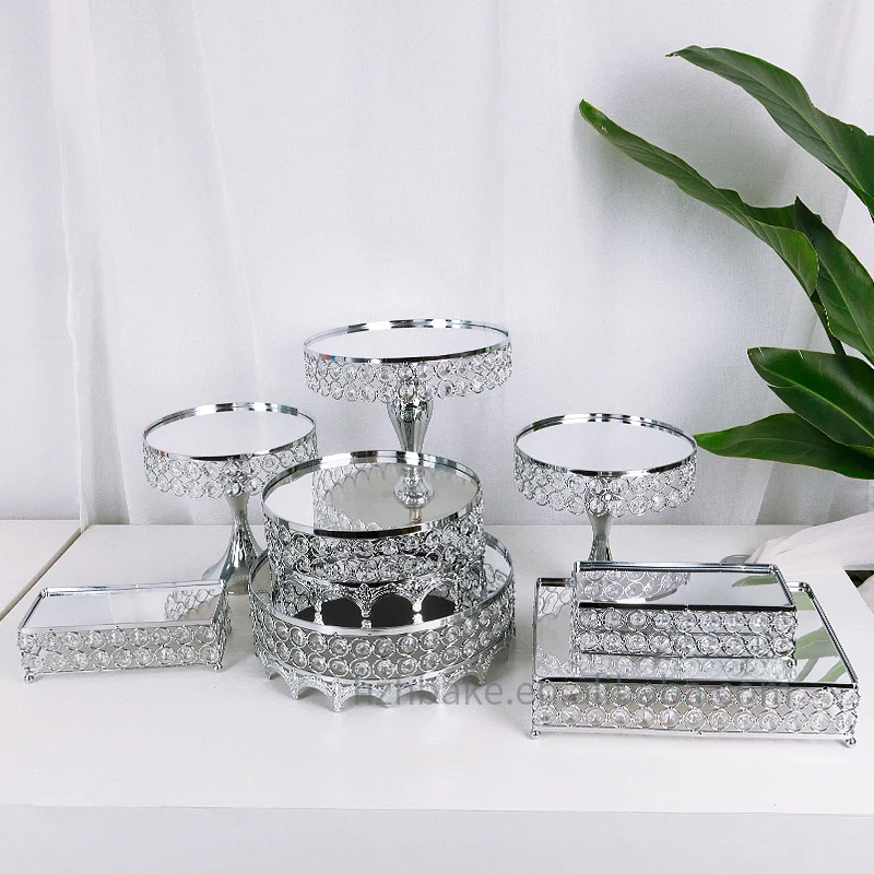 Hot sale party supplies silver aluminum alloy 8pcs set dessert stand wedding decoration supplies cake stand set