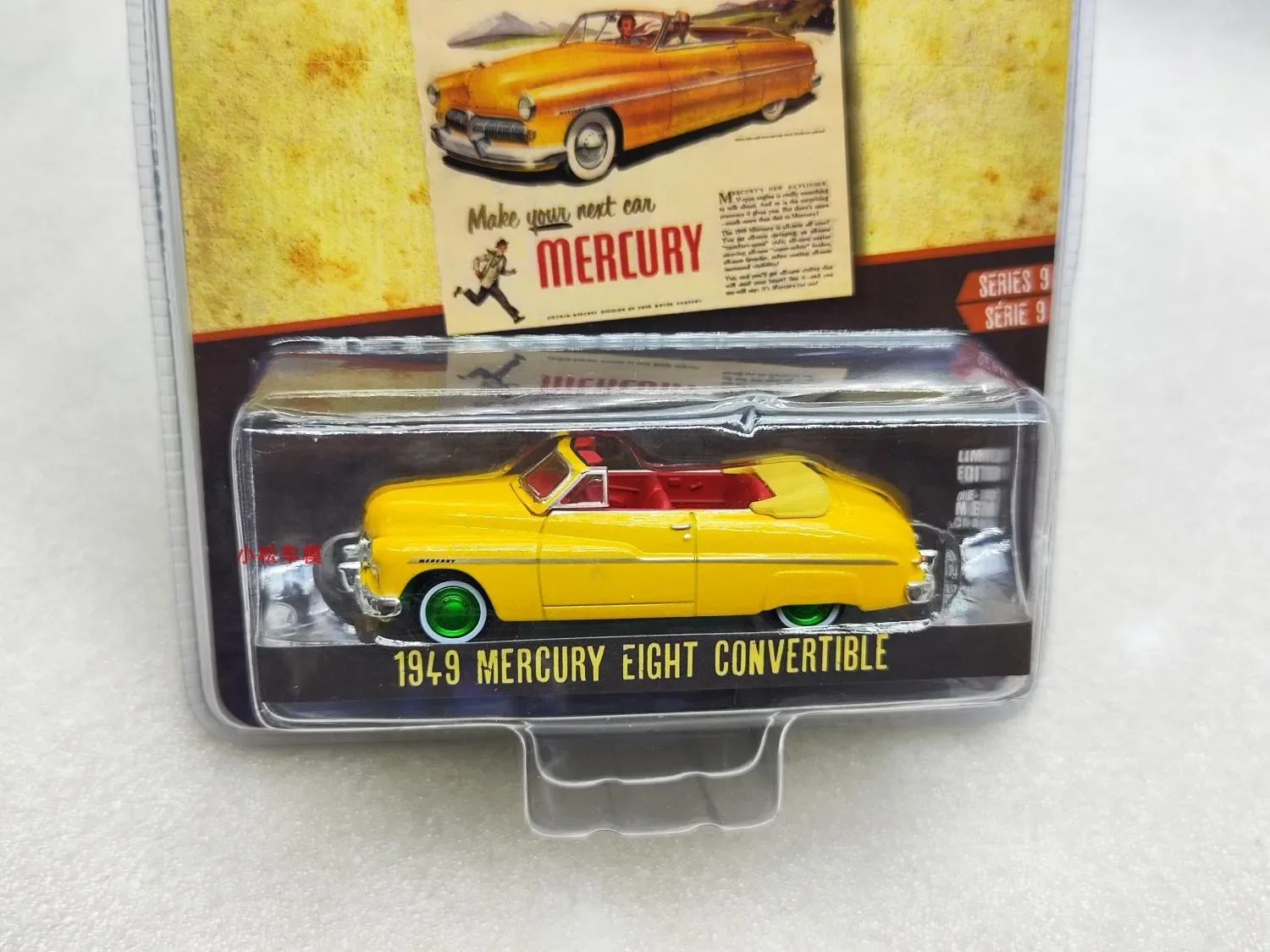 GreenLight 1:64 Retro Advertising Car 9-1949 Mercury Eight Convertible Green Machine Diecast Alloy Car Model Collectible Gift