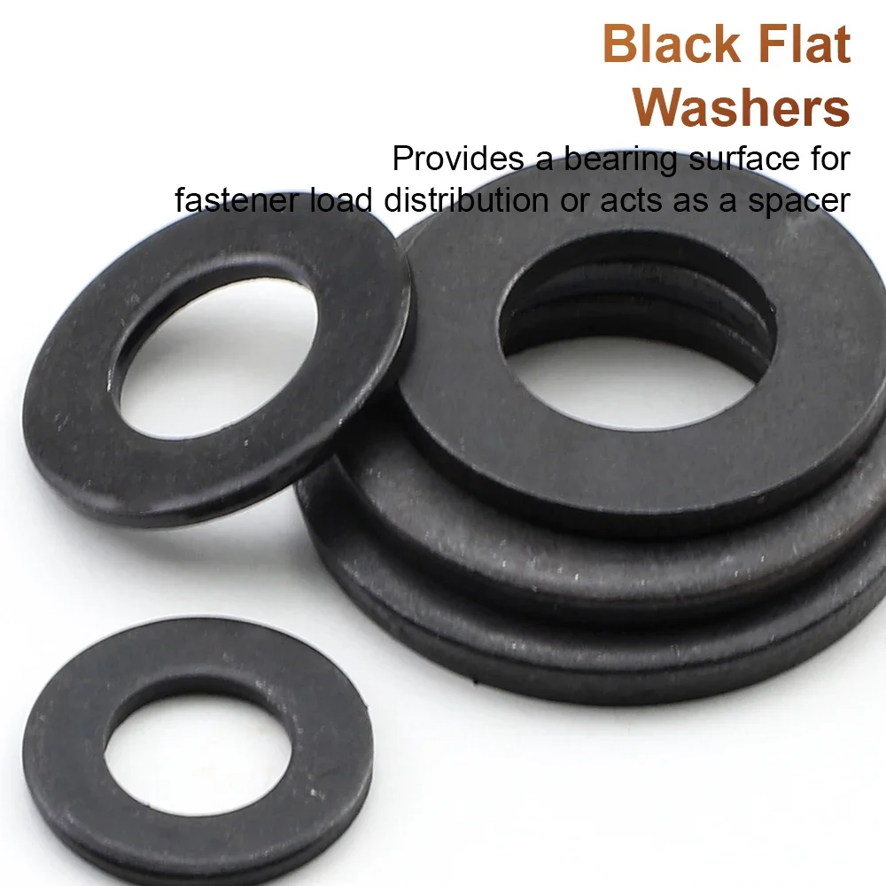 1-100 szt./worek Czarne Podkładki Płaskie Stal Węglowa Klasy 8.8 M2 M2.5 M3 M4 M5 M6 M8 M10 M12 M14 M16 Podkładki Płaskie do Śrub i Wkrętów GB98