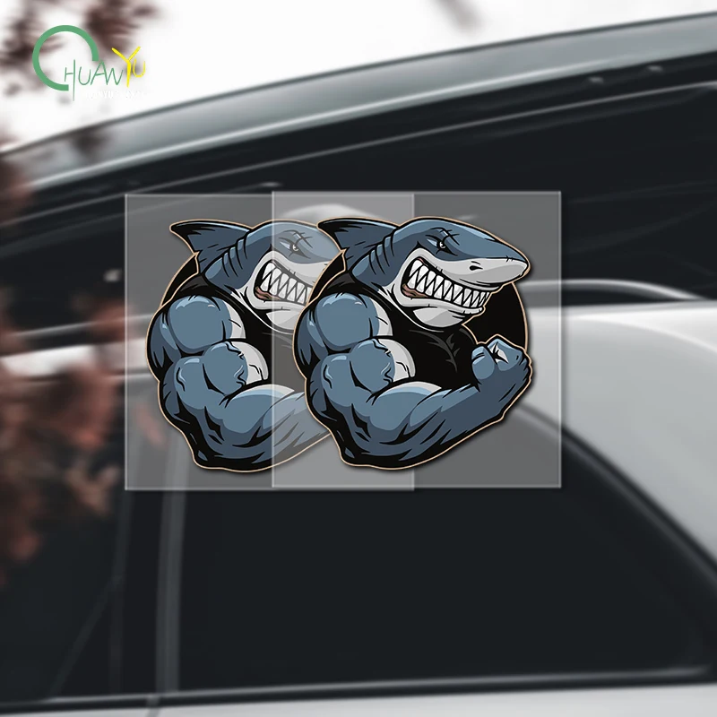 Muscle Shark Fun Creative for Fitness People Car Sticker Scratch Cover Body Decoration Decal