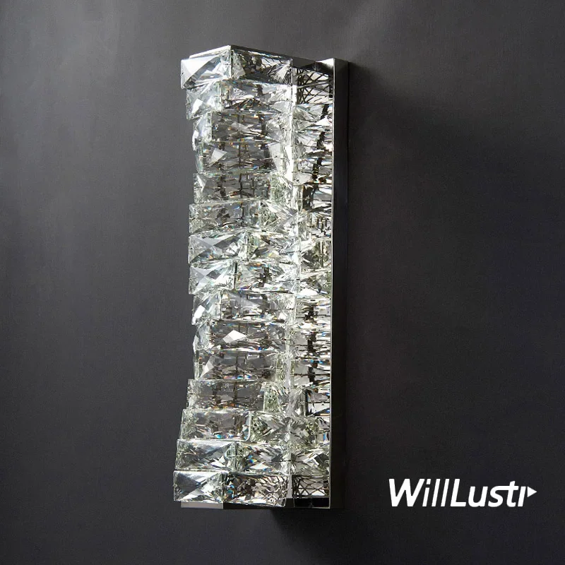 

Modern Crystal LED Wall Sconce Lamp Luxury Stainless Steel Light Hotel Lobby Aisle Cafe Bar Villa Creative Chrome Lighting