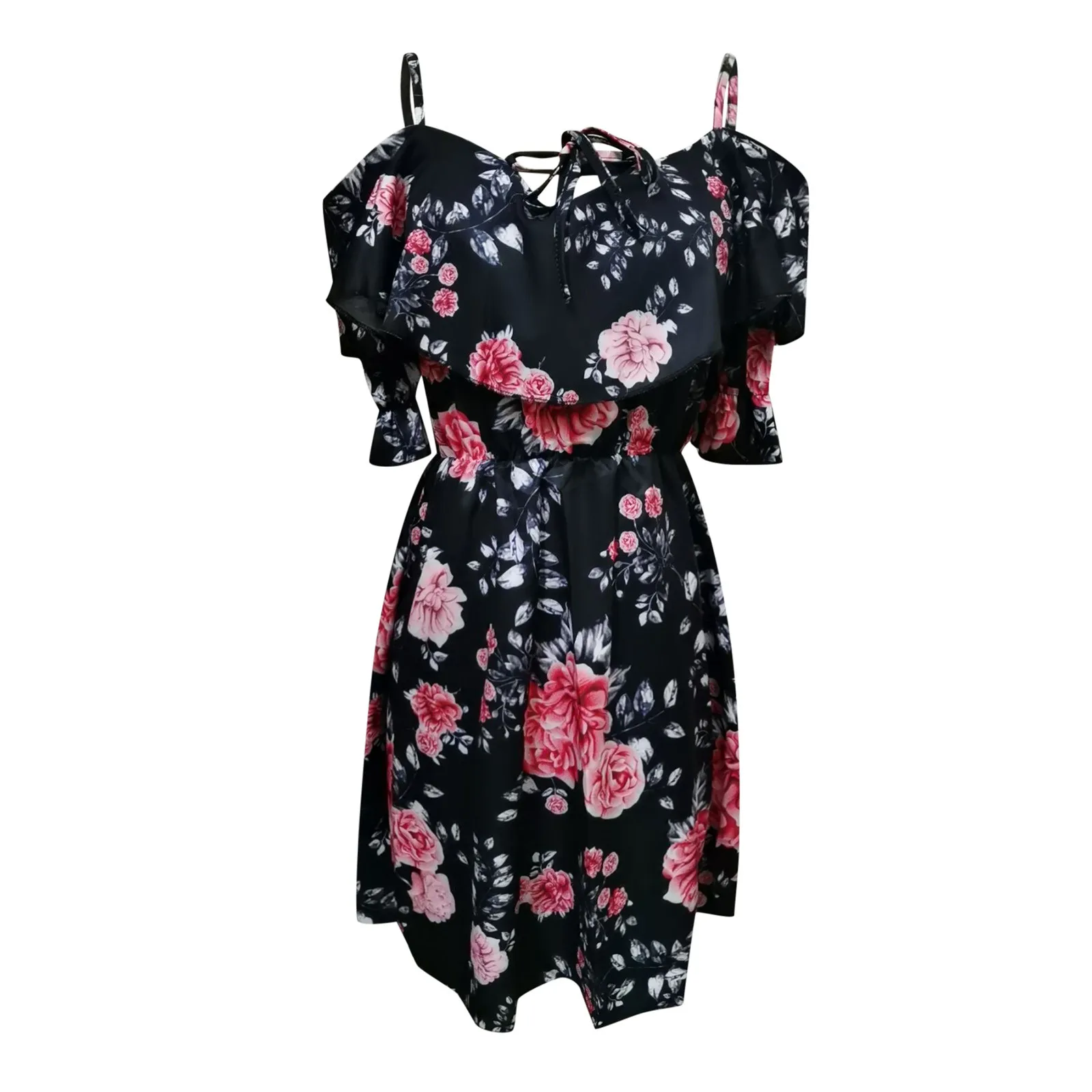 

Women Floral Print Spaghetti Strap Vest Skirt Summer Linen Buttons Camisole Casual A-Line Mini Dress Sexy Women Beach Dresses