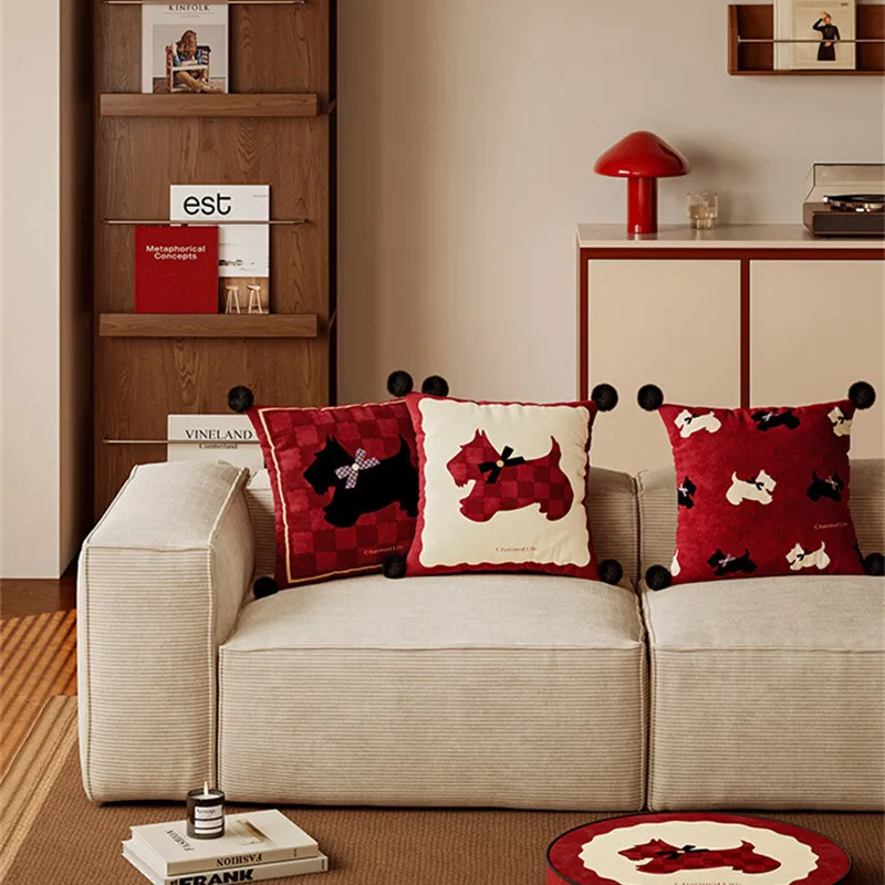 غطاء وسادة مربع الأحمر رمي كيس وسادة المخملية المخدة القط الكلب طباعة للسرير الأريكة كرسي أريكة مكتب الديكور فكرة Gits