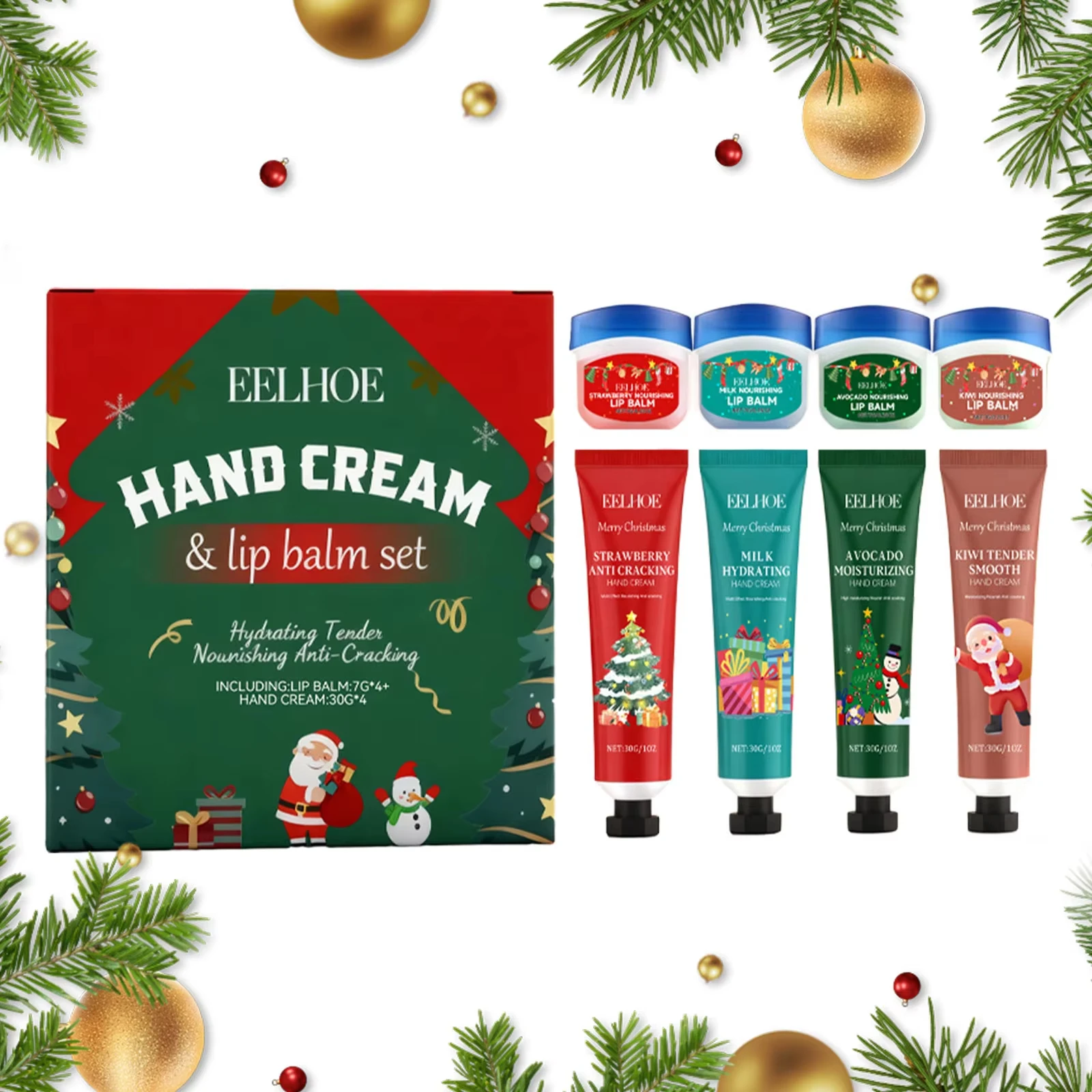 Christmas Hand Cream Lip Balm Set Deeply Hydrating & Repair Dry Skin Christmas Gift Set for Dry Skin Winter Care Travel Kit