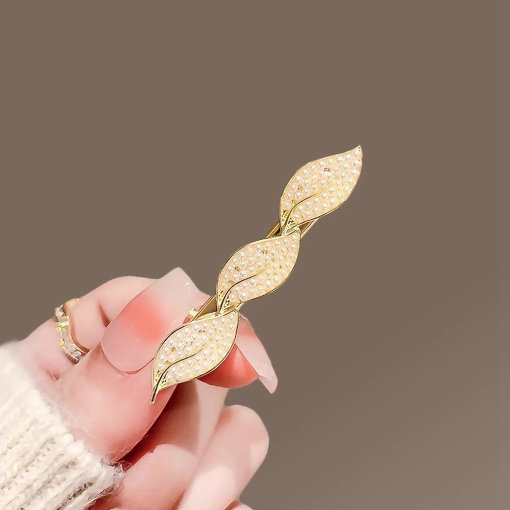 

Роскошные эмалированные заколки для волос с жемчужными листьями, женские заколки для волос с растениями, повседневные вечерние аксессуары для волос, подарки