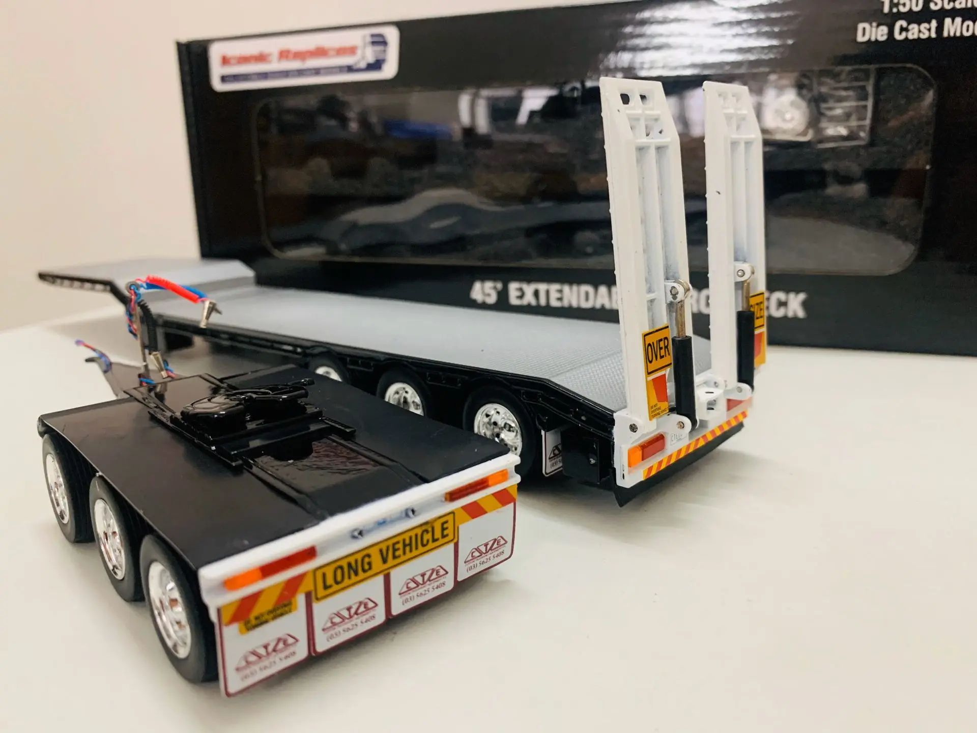 Die-Cast modelo de caminhão colecionável em preto, extensível Drop Deck, Trailer com 3 eixos, réplica icônica, CTE, escala 1:50, 45 \', novo na caixa