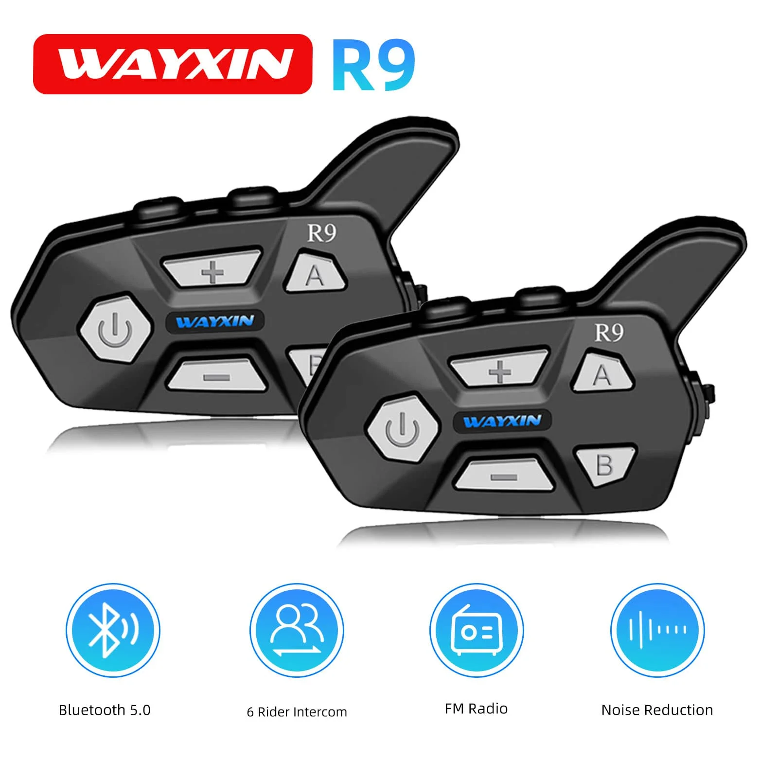 WAYXIN R9 Helmet Headsets Motorcycle Intercom 6 Riders Communication Interphone Intercomunicador Moto Waterproof FM Radio BT 5.0