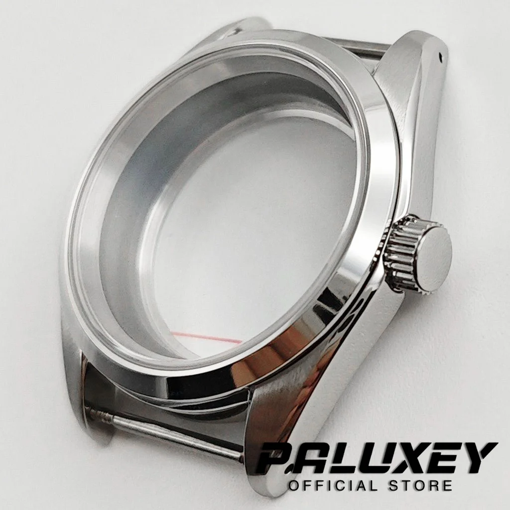 NH35 38mm Silver Sapphire Glass Watch Case Transparent Back for NH34 NH35 NH36 NH38 NH70  Movement for 31mm Dial Screw-In Crown