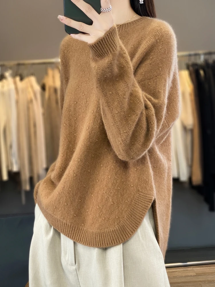 2023 New Autumn Winter Women O-Neck Sweater 100% Merino Wool TwIst Thick High Quality Cashmere Knitted Pullover Korean Fashion