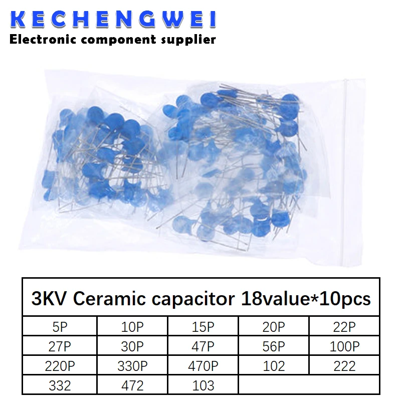 

DIY KIT 180pcs=18value*10pcs 3KV Ceramic capacitor KIT 3KV 5P 10P 22P 30P 47P 56P 100P 150P 220P 330P 470P 102 222 332 472 103