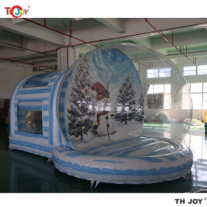 2026 Novo design globo de neve inflável cabine de foto transparente barraca de cúpula de casa de bolha humana com túnel