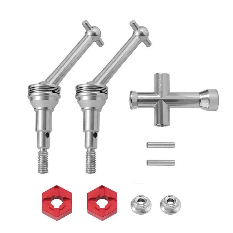 AS96-For MJX Scale 1/14 RC Car Accessories 2Pcs 14301/14302 14303 14304 Metal Drive Shaft Replacement Parts Dog Bone