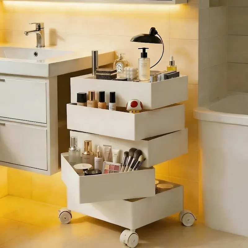 for Simple Storage Cabinet Drawer Unit Cosmetics Organizer Snack Table Side Table Bedside Table Rotating Movable Trolley