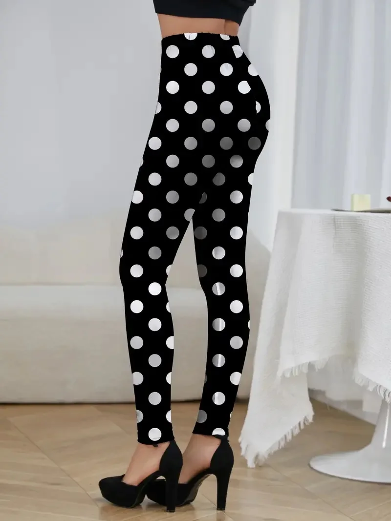 Classic polka dot print elastic elastic waist slim-fit hip lift leggings women wear every day