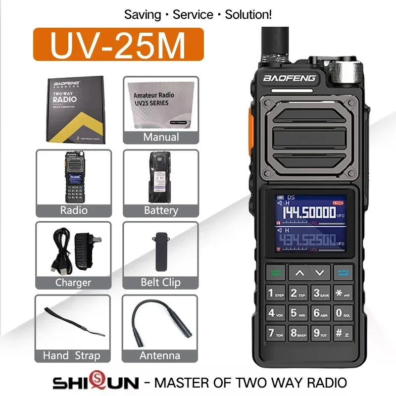 BAOFENG UV-25M Tactical Walkie Talkie High Power 50KM 136-520MHz 999CH USB C Charger Two Way Radios Six Bands NOAA UV-25 Pro Max