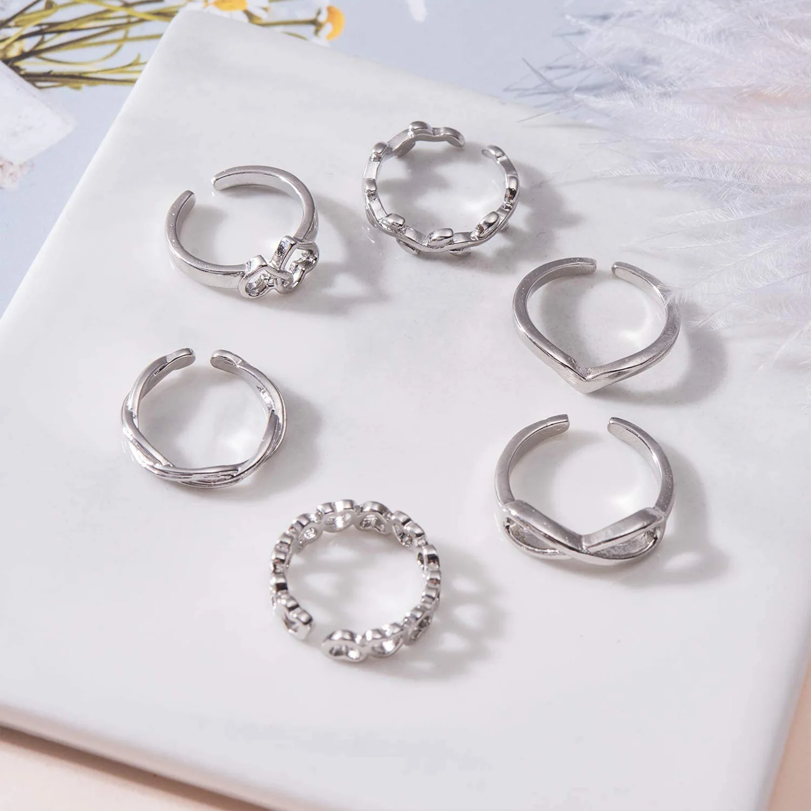Juego de 12 Anillos para los Dedos de los Pies, Joyería de Aleación Metálica para la Playa, Anillos Ajustables con Forma de Flor, Flecha y Pluma para Mujer