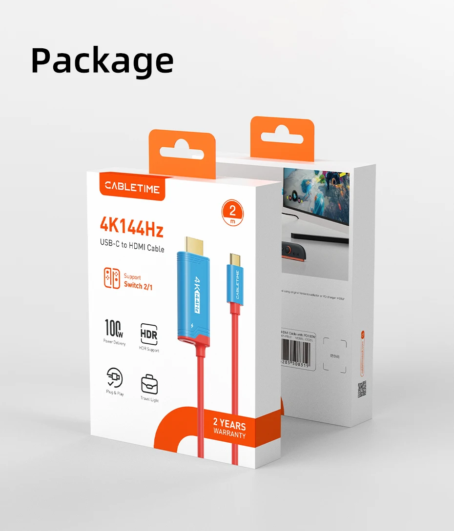 CABLETIME USB-C zu HDMI Kabel 4K144Hz PD 100W Typ-C zu HDMI Kabeladapter Perfekt für Switch 2/1 OLED PS4/5 Nintendo – Detail 15