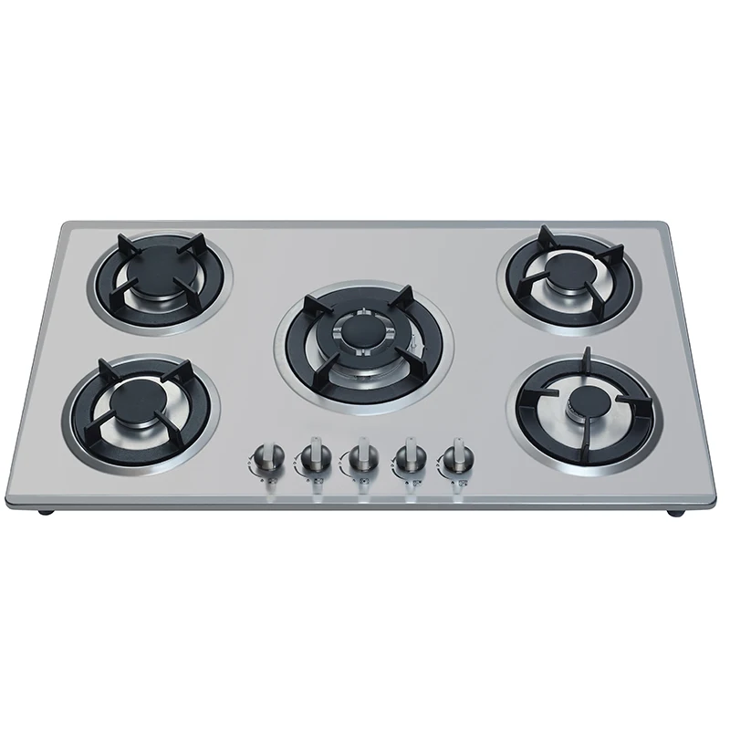 5 burner 76CM Stainless Steel Gas Stove With Cast Iron Pan Support