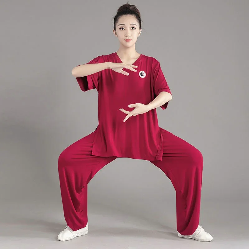 

Chinese Stijl Tai Chi Pak Mannen Vrouwen Lente Zomer Prestaties Pak Midden-Aged Oude Praktijk Vechtsporten Jurk Kung fu Uniform