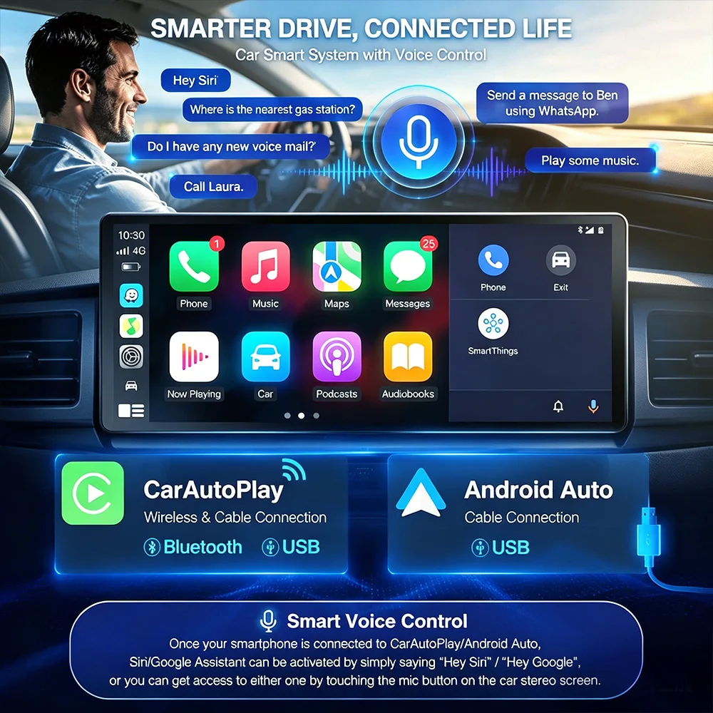 2026 4 In1 New Upgrade Carplay Adapter Wireless Android Auto Mirror Link Smart MiNi AI Box USB Plug and Play Auto Connect WiFi