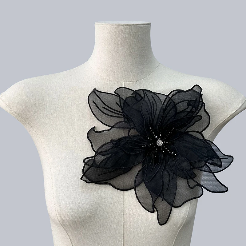 New Multi Layered Organza DIY Flower Patch Beads Applique Wedding Dress Clothing Accessories Collar Corsage Decoration