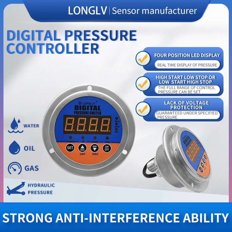 

Long Lv YL-803Z Pressure Controller High Precision Axial Digital Display Pressure Controller Hydraulic Oil, Water Pressure, and