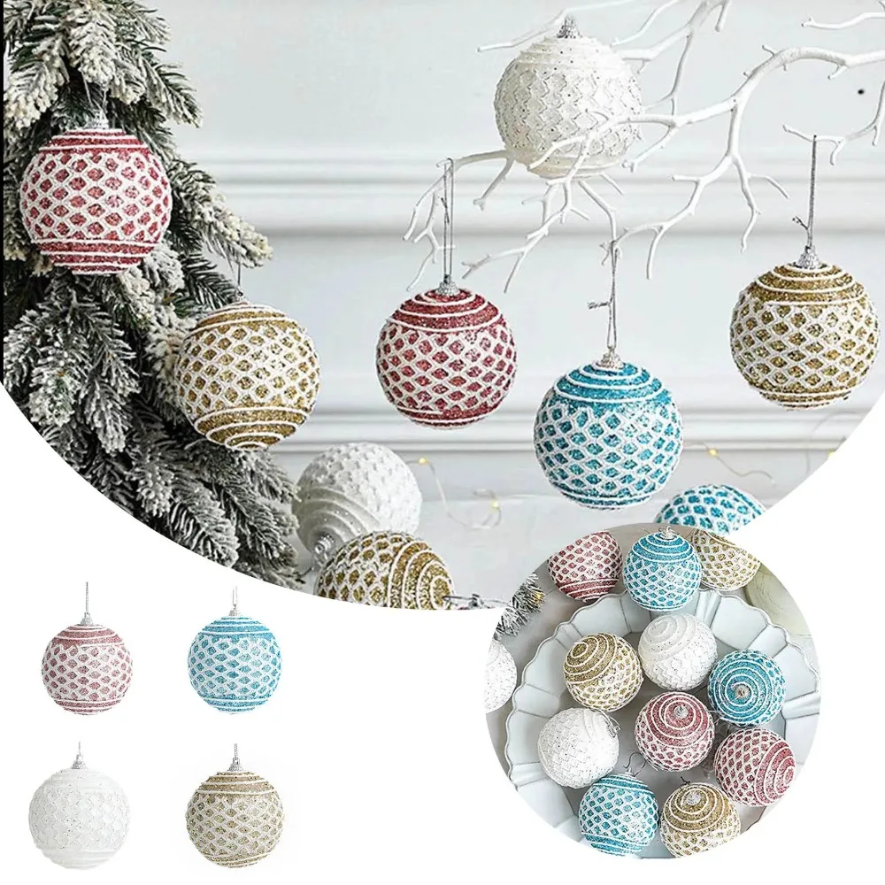 

3pcs 8cm Foam Christmas Balls Pendants Shatterproof Sequin Xmas Tree Pendants Elegant Reusable Christmas Hanging Balls