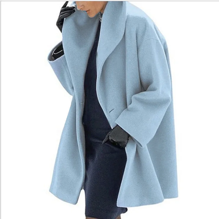 Ladies' Fashionable Coat Multi-color Round Neck Loose Hooded Coat Woolen Coat