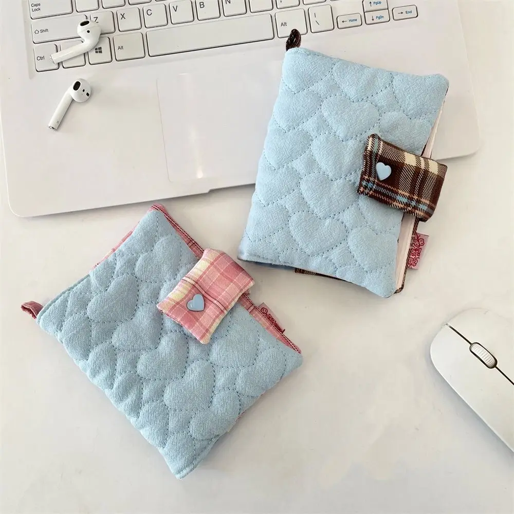 Multipurpose Heart Embroidery Notebook Fabric Stain Resistant Plaid Diary Book Detachable Diary Smooth Diary Protective Cover