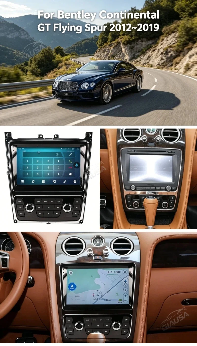12.1'' Навигационная система с 8-ядерным процессором, Carplay для Bentley Continental GT 2004-2019, мультимедийный проигрыватель на Android 14, GPS-навигация, беспроводное подключение.