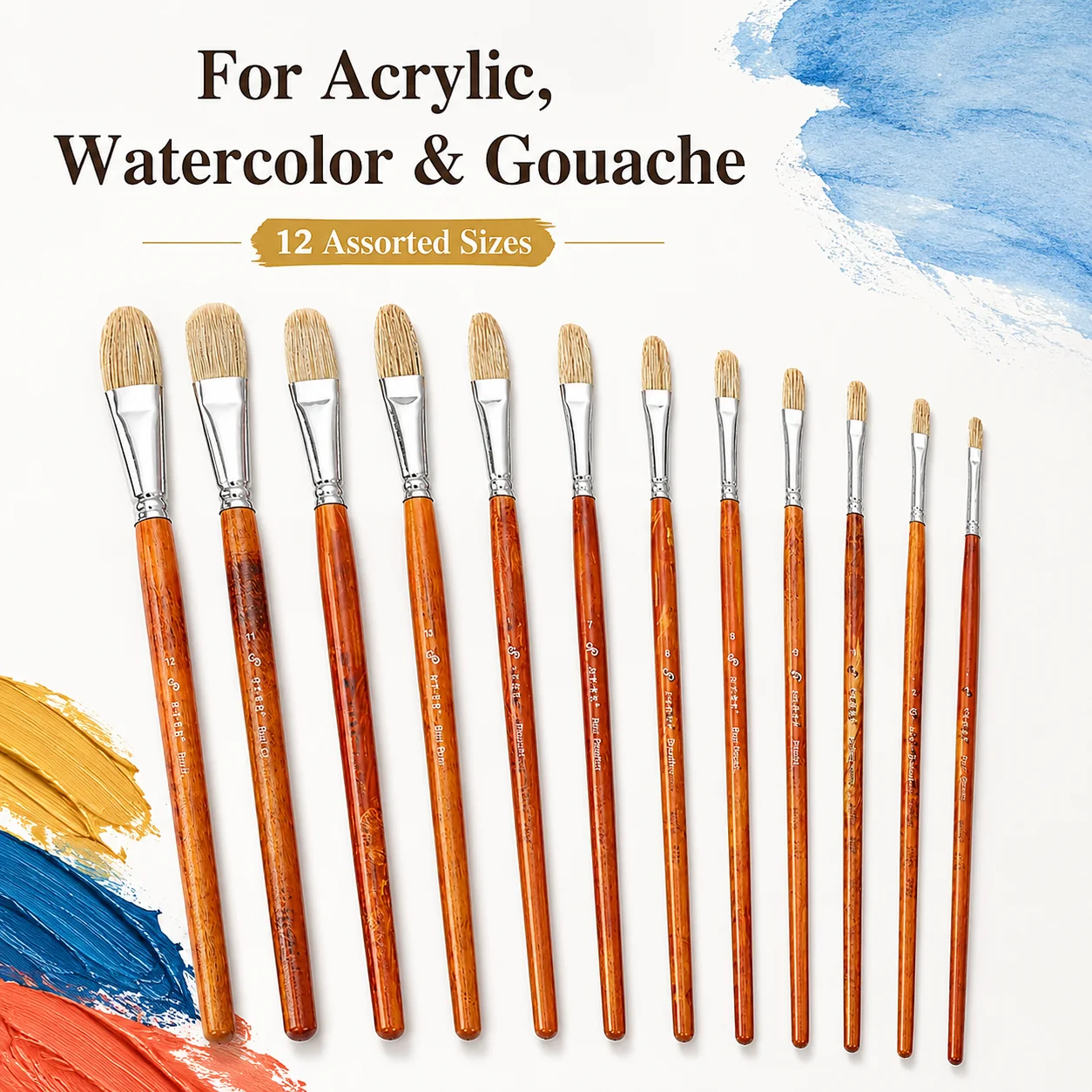 

12pcs Professional Paint Brush Set for Watercolor, Acrylic, Oil & Gouache Painting, Suitable for Beginners Art Students Artists