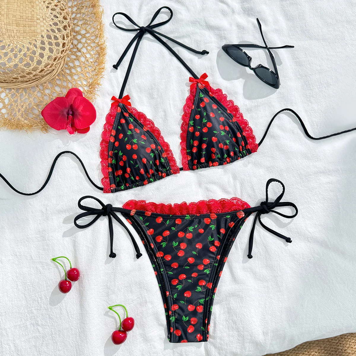 

Сексуальный треугольный купальник-бикини с эффектом пуш-ап, бразильский крой, с 3D-принтом в виде цветов, женский купальник с боковыми завязками, пляжный купальный костюм