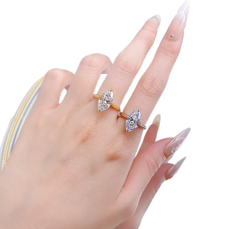 2025 New S925 Silver 8*15mm Marquise White Diamond Ring, Simple and Versatile, European and American Style