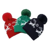 New Chic Women 100% Cashmere Hats Autumn Winter Deer Jacquard Vintage Style Cashmere Hats Thick Soft Warm Pullover Cap Hairball