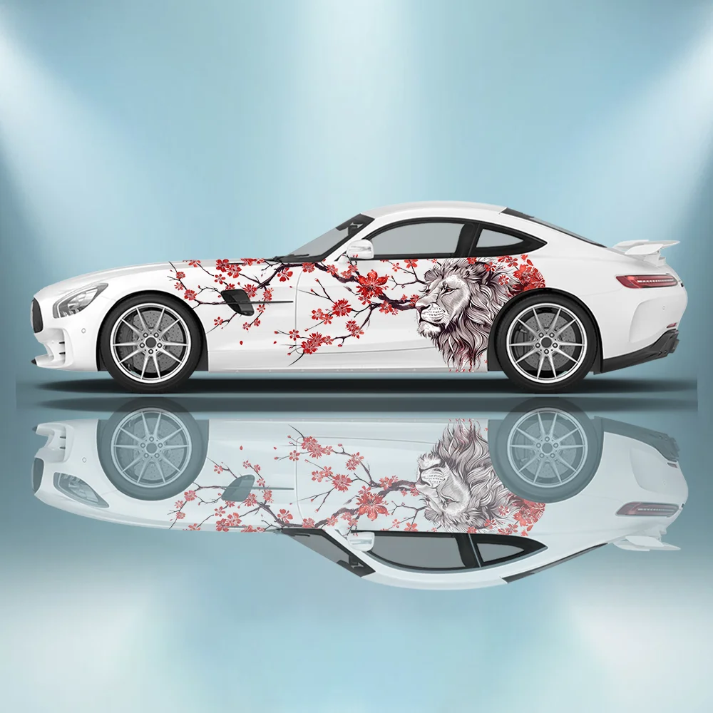 

Lion Gazes At Plum Blossoms Car Vinyl Wraps Decal Anti Scratch Sticker Suitable for Trucks SUV Decor Auto Accessories