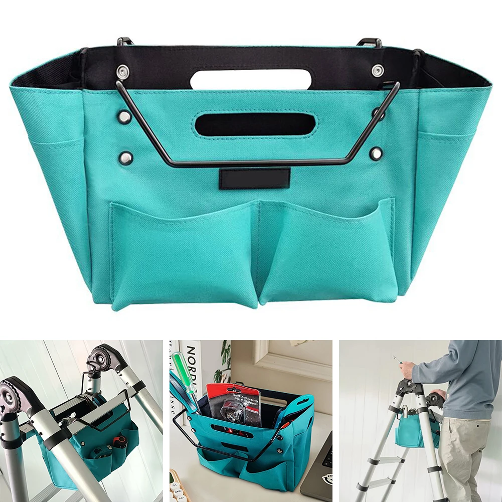 Telescoping Ladder Tool Bag Folding Tool Pouch Waterproof Oxford Cloth Tool Pouch with Pockets for Carpenter Plumber Electrician