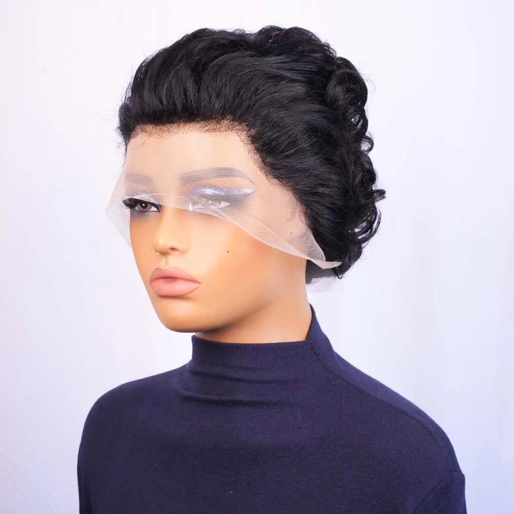 วิกผมสั้นทรงพิกซี่แบบลูกไม้ 13x4 ผมหยิกเด้งดึ๋ง ทำจากผมแท้บราซิลสำหรับผู้หญิงผิวดำ