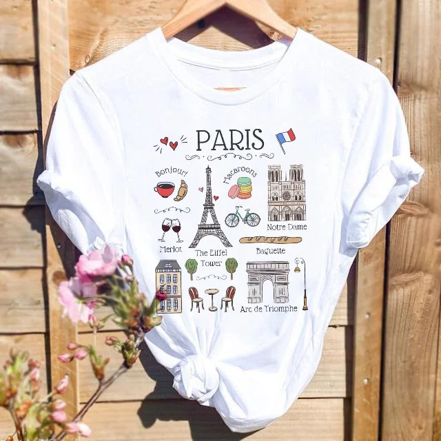

2025 New T-Shirt Fashion Pattern Women's O-Neck T-Shirt 90s Watercolor Short Sleeve Printed Simple Casual Polyester T-Shirt