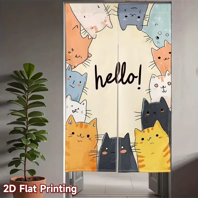 VIKAMA Cute Cat Half Curtain - Entryway and Kitchen Door Partition Curtain - Dust-proof Privacy Screen - Home Decoration