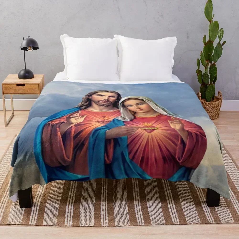

Twin Hearts very close together - I (Jesus and Mary) sky background Throw Blanket Compact Warm Blanket for Car Road Trip