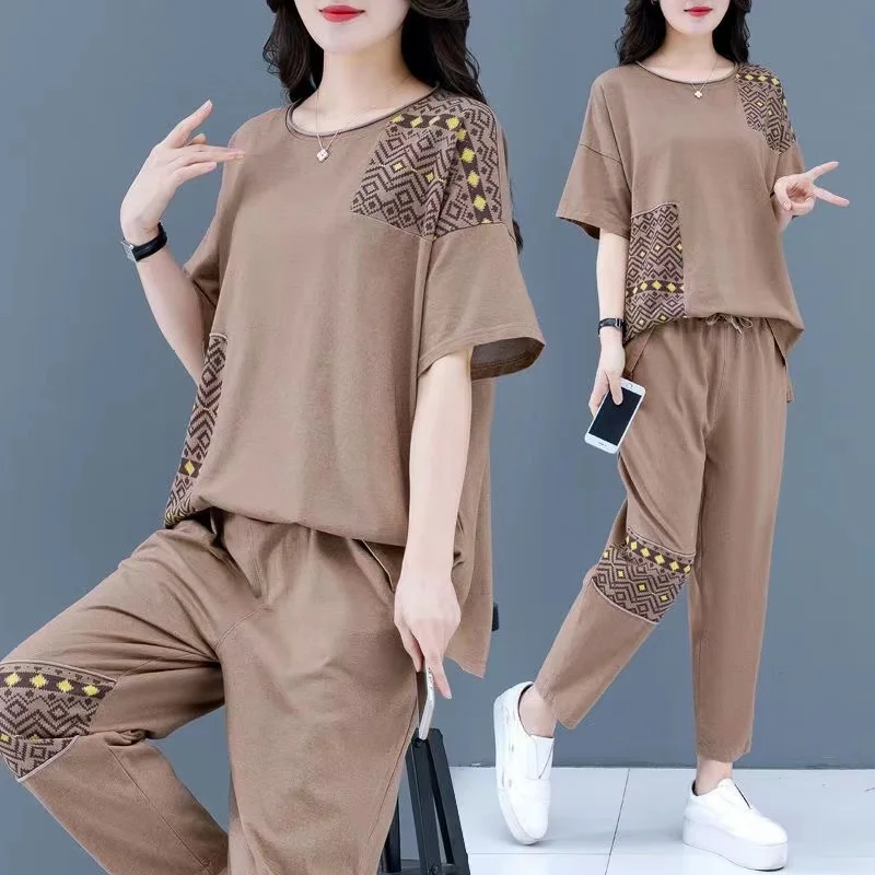 Two Piece Sets Tracksuits Women Summer Clothes Casual Short Sleeve T-shirt Top and Pants Suits Womens Outfits loose