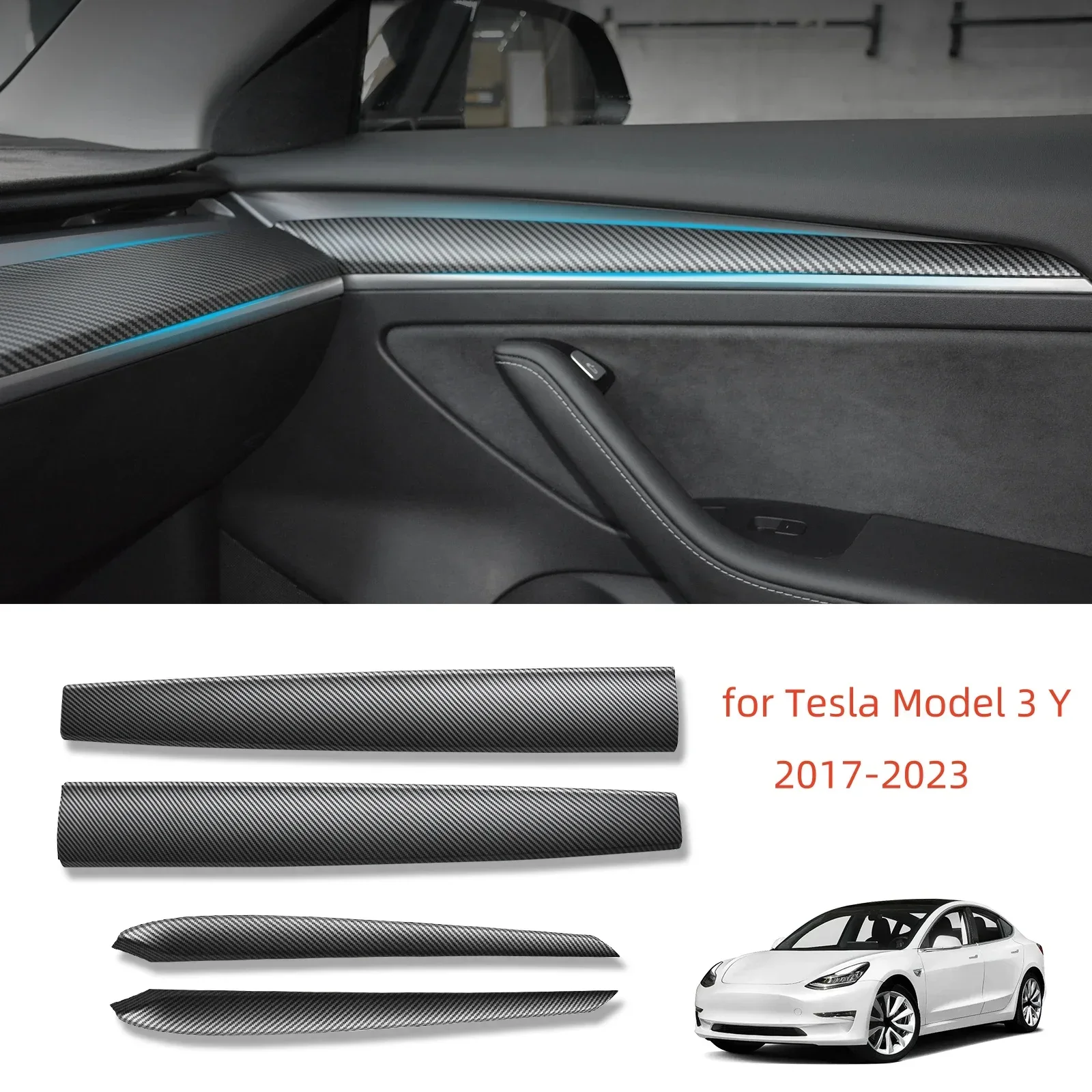 4Pcs Matte Dashboard Decoration for Tesla Model 3/Y Door Interior Dashboard Door Modification Cover Decor Adhesive Panel Trims