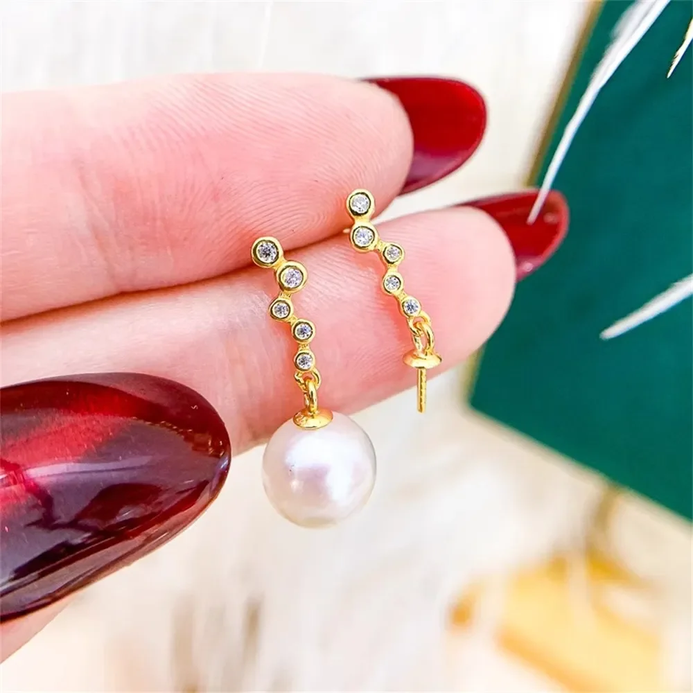 

DIY Pearl Mini Accessories S925 Pure Silver Ear Stud Empty Holder Gold Silver Earrings Fit 8-11mm Oval E165