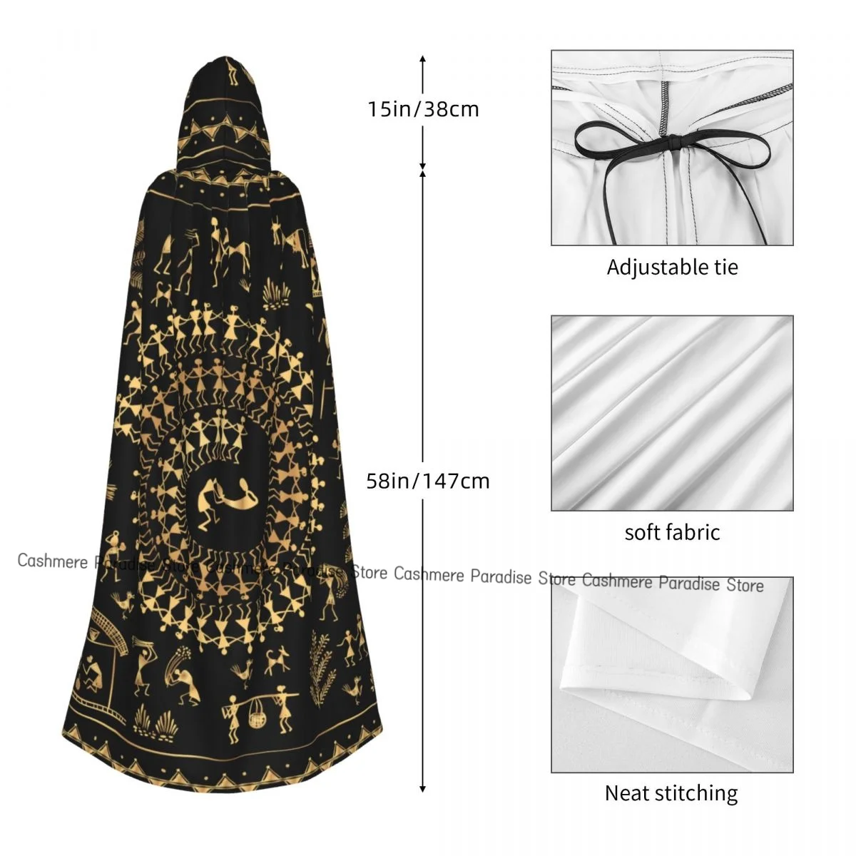 عباءة كيب طويلة حياة ريفية ذهبية لسكان الهند عباءة بقلنسوة معطف بقلنسوة قزم بوريم