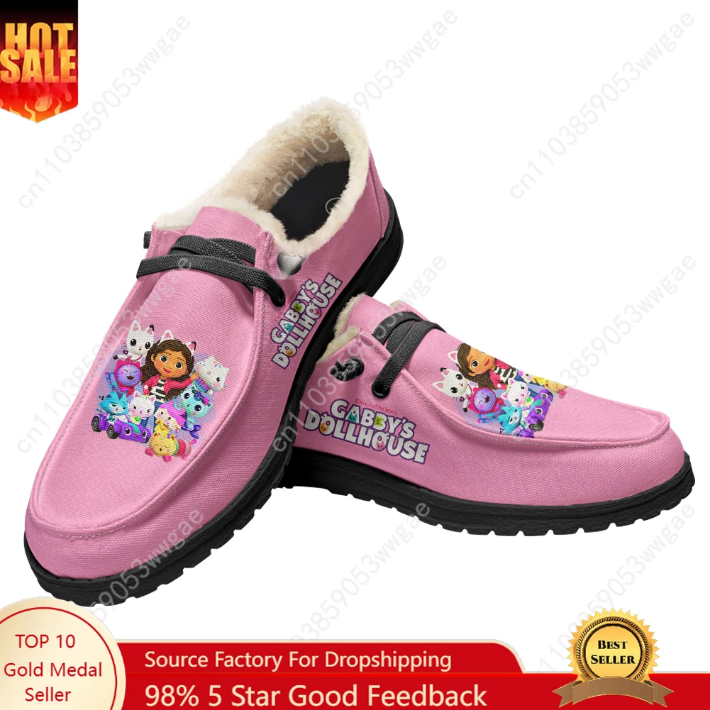 

Gabby's Dollhouse Velvet Flat Shoes Man Women Warm Casual Shoe Indoor Outdoor Light Shoe Couple Cartoon Customized Couple Shoes