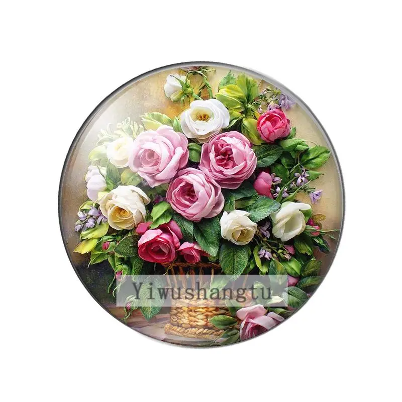 New love Beauty rose Vintage flowers  8mm/10mm/12mm/18mm/20mm Round photo glass cabochon demo flat back Making findings ZB0543