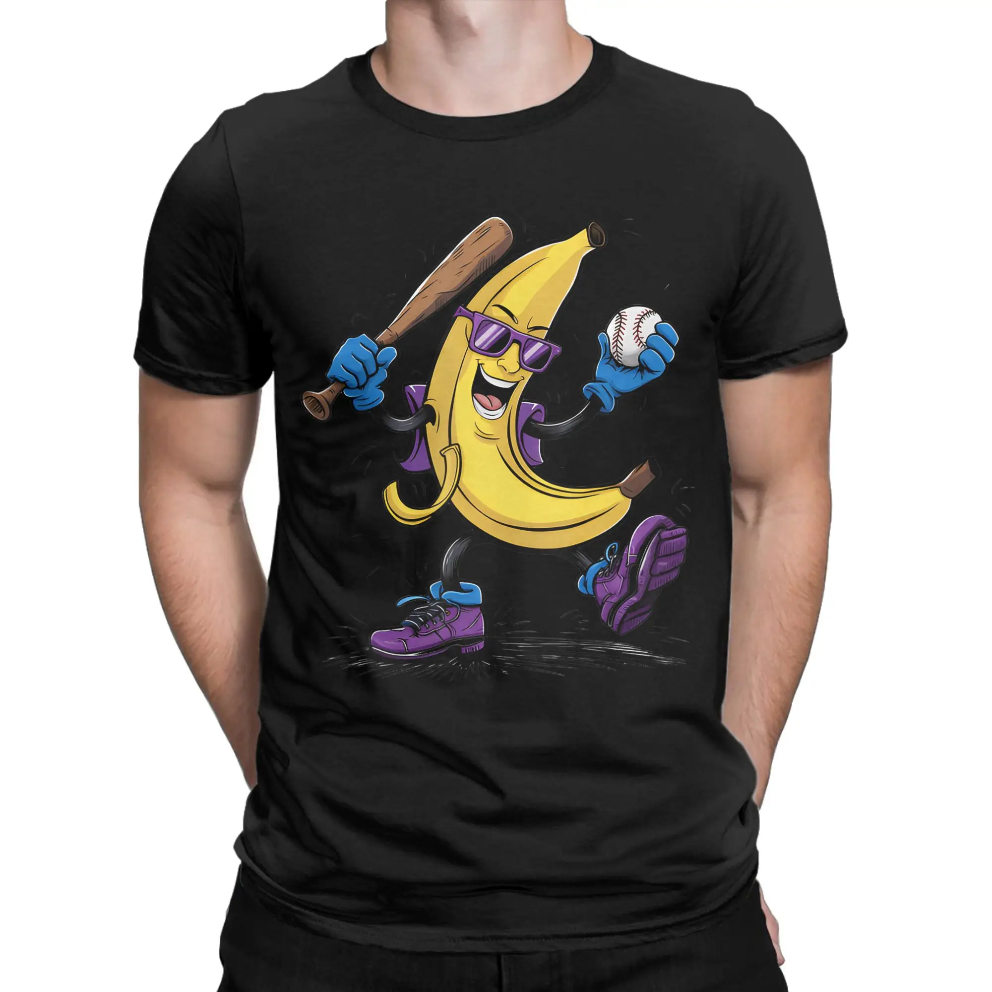 Banana Playing Baseball Fruit Lover Funny Baseball Player Men T Shirt  Leisure Tees Short Sleeve Round Collar TShirt Pure Cotton