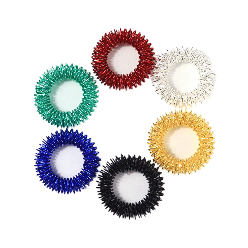 Spiky sensorial anéis de dedo 1/5/10 pces flexível liga primavera dedo massageador anel brinquedo accupressure pressão loop anel